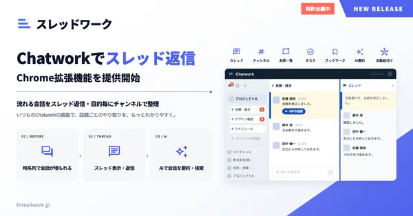Chatworkにスレッド表示とチャンネルを追加するChrome拡張機能「スレッドワーク」