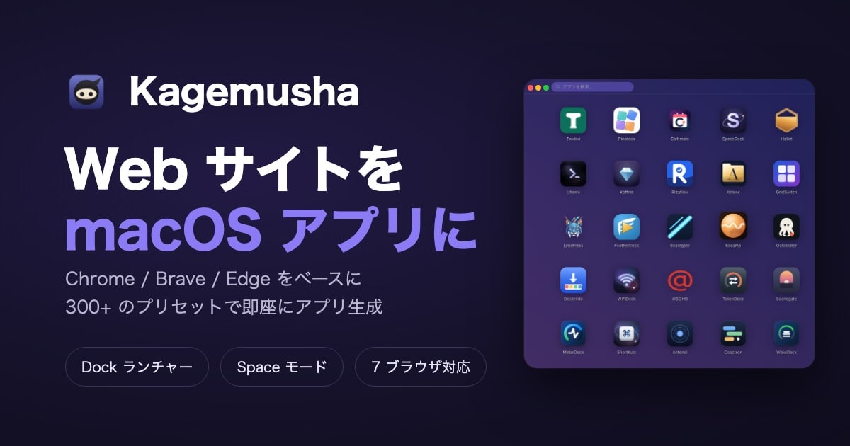 Kagemusha：Web サイトを macOS アプリに