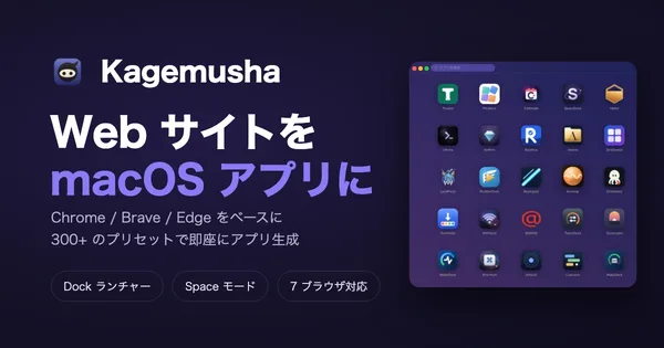 Kagemusha：Web サイトを macOS アプリに